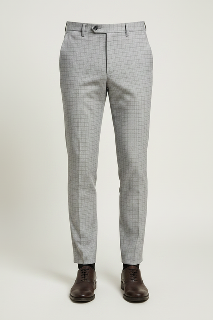Pantalon Gris Carreaux Slim Élégant Business Homme - Laine - vue 3