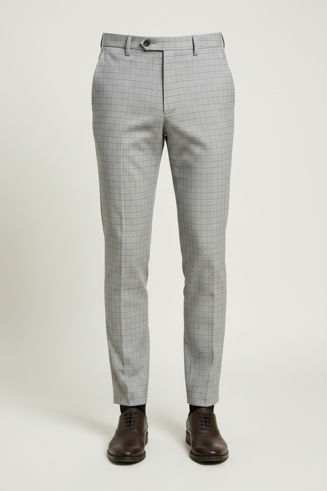 Pantalon Gris Carreaux Slim Élégant Business Homme - Laine - vue 3
