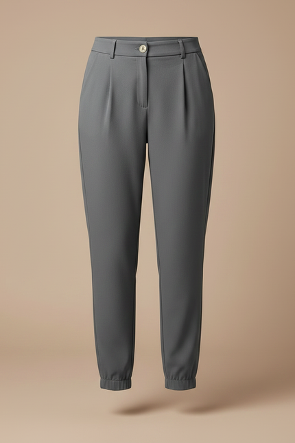 Pantalon Gris Fuselé Décontracté Taille Haute Femme - Polyester - vue 3