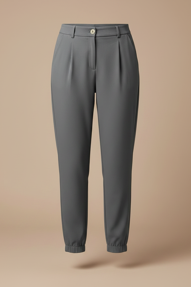 Pantalon Gris Fuselé Décontracté Taille Haute Femme - Polyester - vue 3