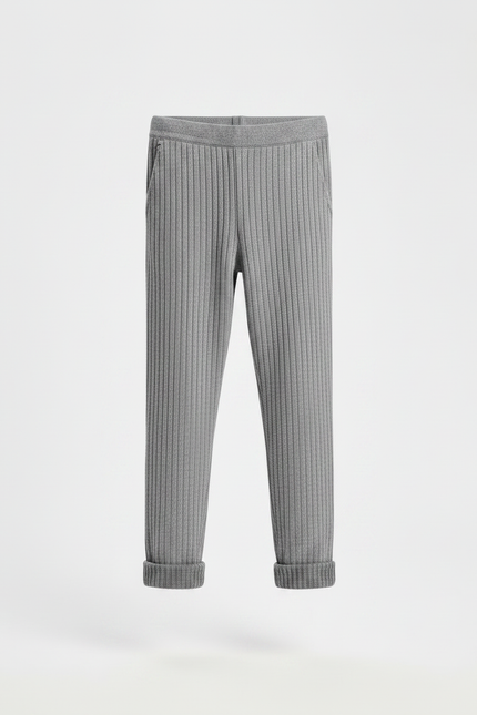 Pantalon Gris Côtelé Tricoté Chaud Enfant - Cordé - vue 3