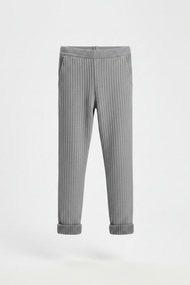 Pantalon Gris Côtelé Tricoté Chaud Enfant - Cordé - vue 3