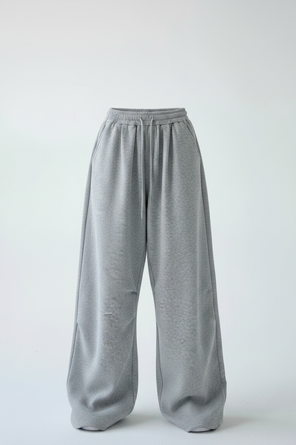 Pantalon Gris Ample Molletonné Sport Cordon Décontracté - vue 3