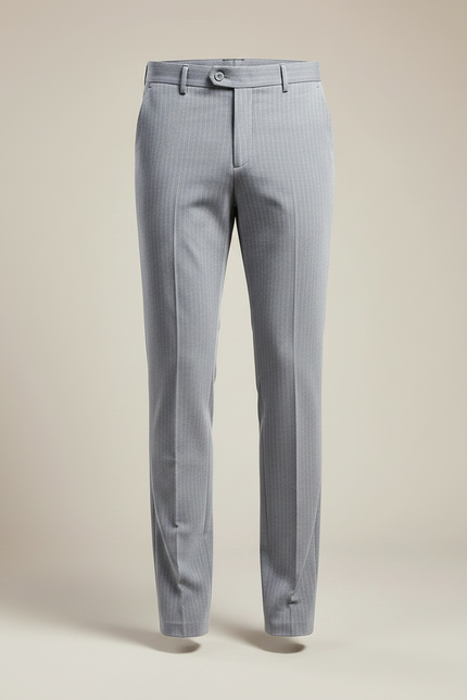 Pantalon Gris Élégant Droit Rayures Fines Homme - Laine - vue 3