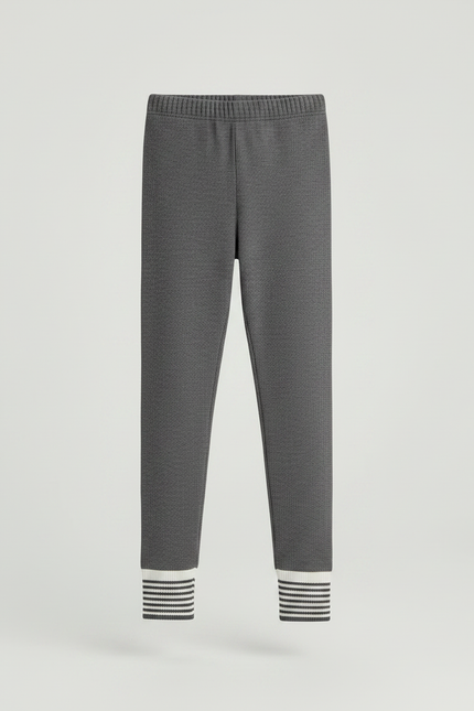 Pantalon Gris Côtelé Chaud Rayé Fille - Maille - vue 3