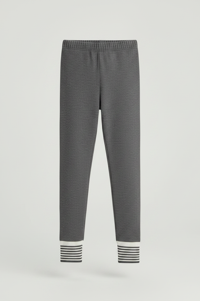 Pantalon Gris Côtelé Chaud Rayé Fille - Maille - vue 3
