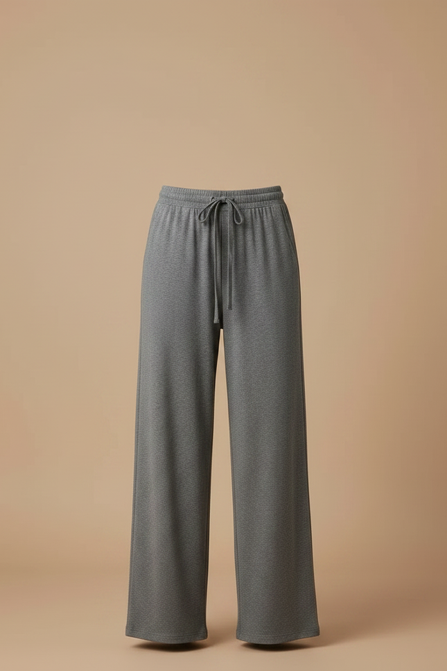 Pantalon Gris Ample Fluide Décontracté Cordon - Molleton - vue 3