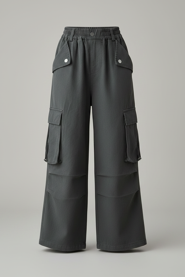 Pantalon Gris Cargo Ample Fille Décontracté Coton - vue 3