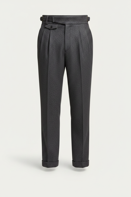 Pantalon Gris Laine Plissé Élégant Classique Homme - vue 3
