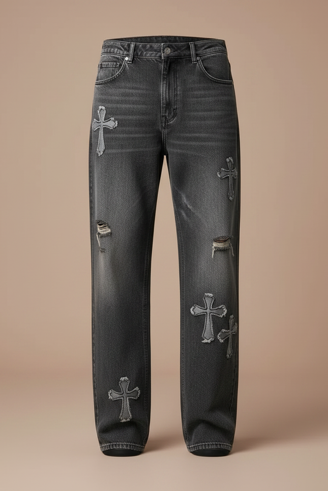 Pantalon Gris Jean Droit Large Croix Homme - vue 3