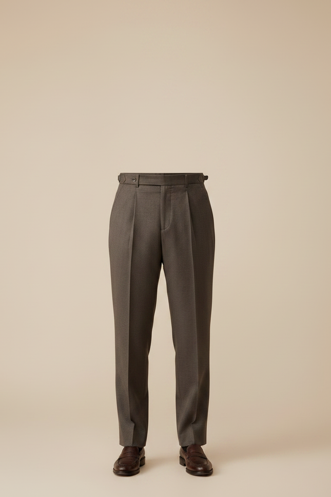 Pantalon Gris Laine Plissé Taille Haute Homme - vue 3