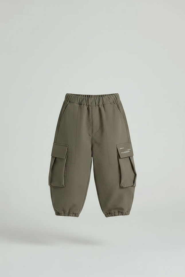 Pantalon Gris Cargo Ample Enfant Décontracté Poches - Kaki Toile - vue 3