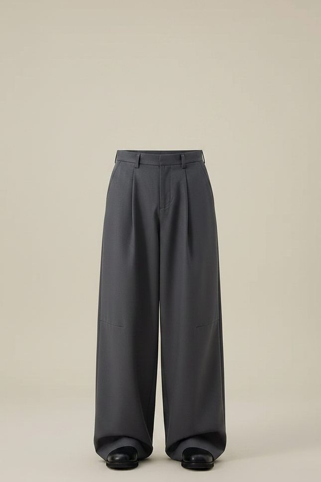 Pantalon Gris Ample Plissé Décontracté Homme - Gabardine - vue 3