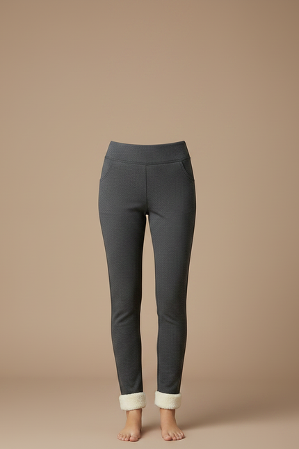 Pantalon Gris Molletonné Doublé Chaud Confortable Femme - vue 3