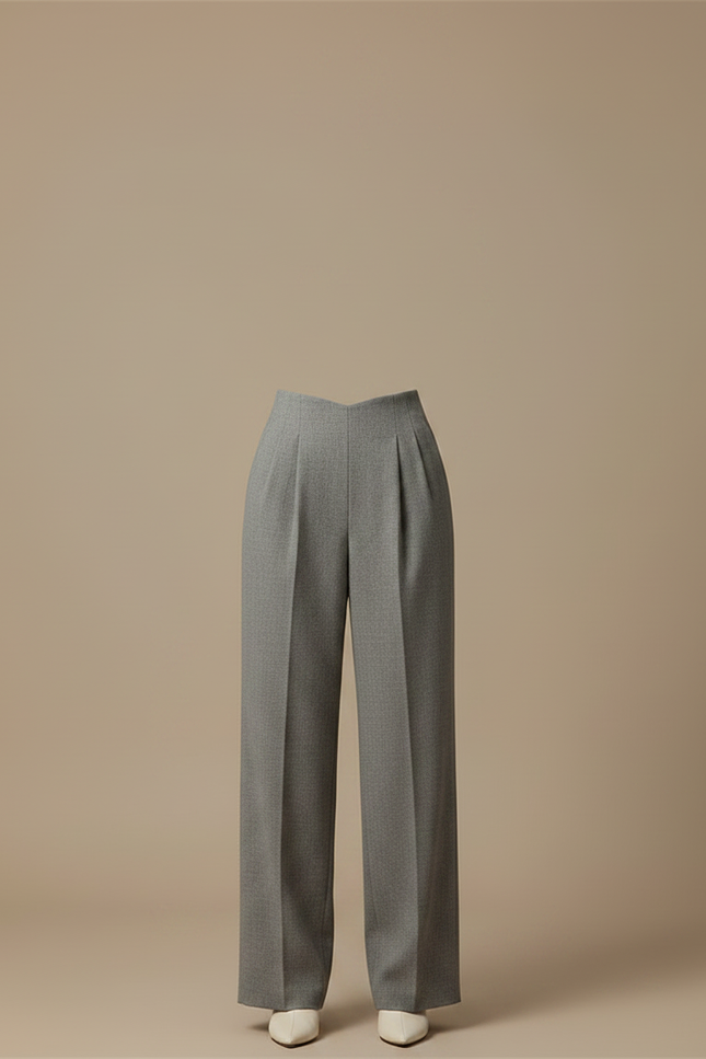 Pantalon Gris Plissé Ample Habillé Élégant Femme - Gabardine - vue 3