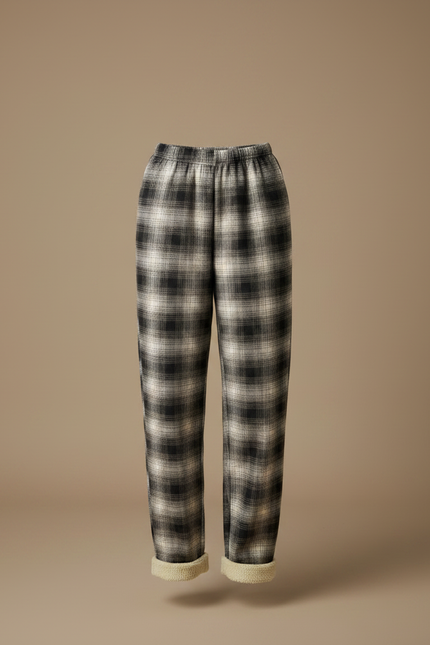 Pantalon Gris Plaid Molletonné Confortable Femme - vue 3