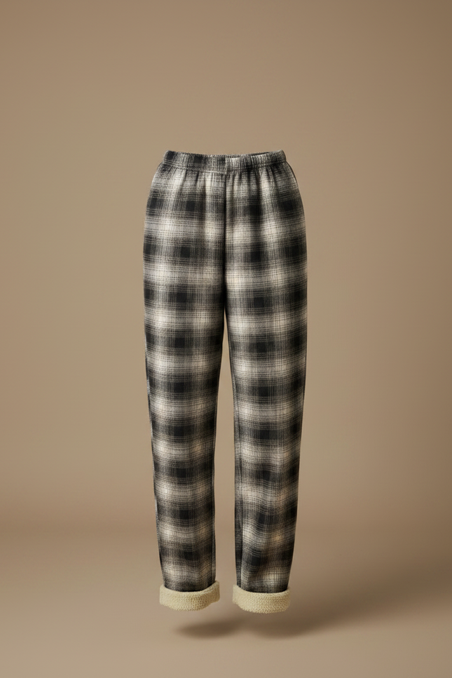 Pantalon Gris Plaid Molletonné Confortable Femme - vue 3