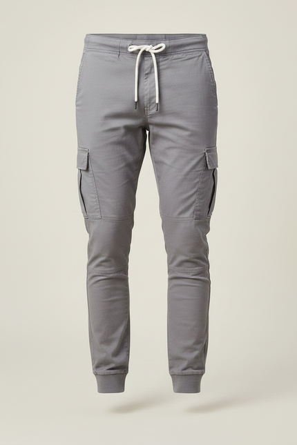 Pantalon Gris Cargo Jogger Cordon Homme Décontracté - Coton - vue 3