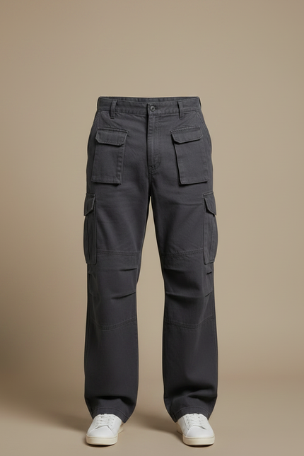 Pantalon Gris Cargo Homme Ample Décontracté Coton - Toile - vue 3