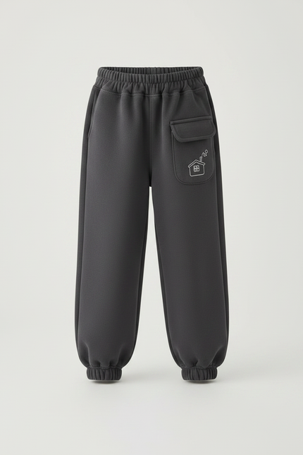 Pantalon Gris Molletonné Ample Motif Maison Enfant - vue 3