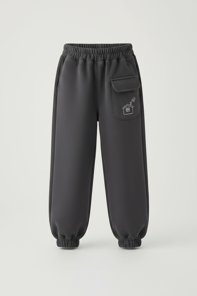 Pantalon Gris Molletonné Ample Motif Maison Enfant - vue 3
