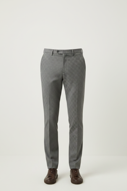 Pantalon Gris Slim Habillé Motif Carreaux Élégant - Gabardine - vue 3