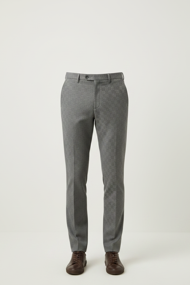 Pantalon Gris Slim Habillé Motif Carreaux Élégant - Gabardine - vue 3