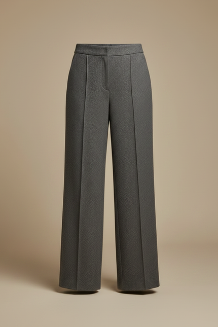 Pantalon Gris Large Laine Texturé Élégant Femme - vue 3
