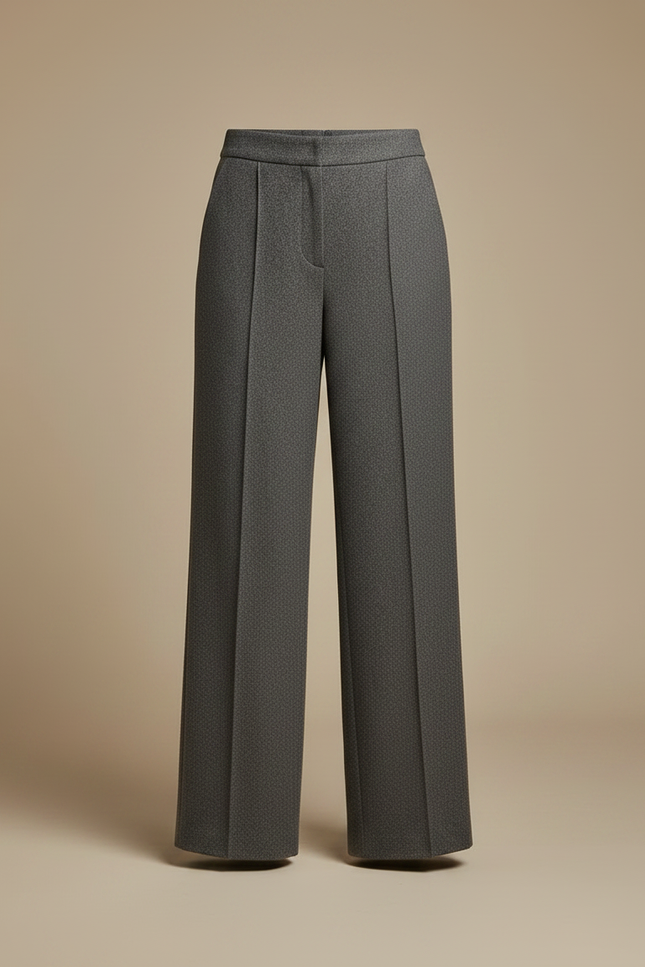 Pantalon Gris Large Laine Texturé Élégant Femme - vue 3