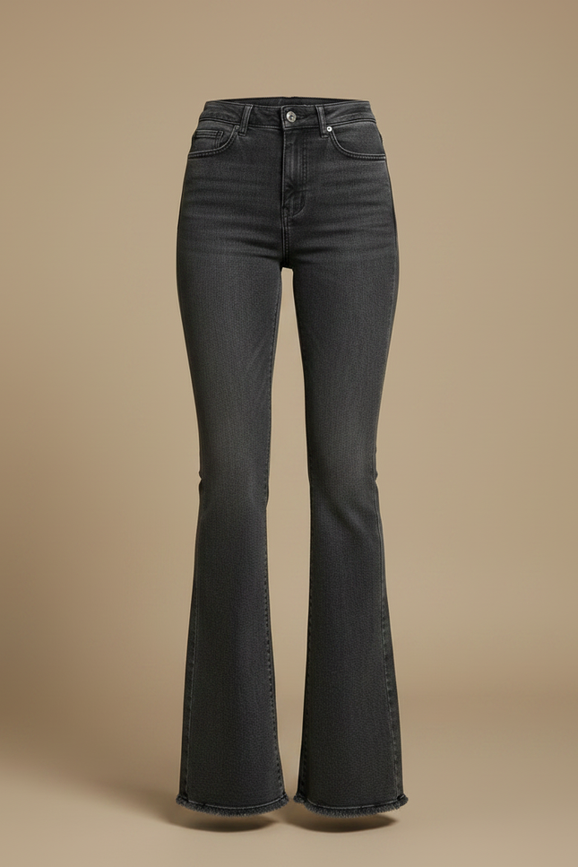 Pantalon Gris Évasé Taille Haute Denim Femme - Jean - vue 3