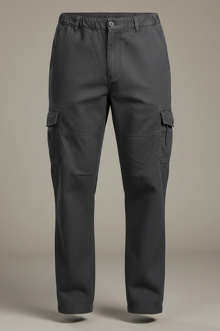Pantalon Gris Cargo Homme Coton Élastique Multi-poches - Toile - vue 3