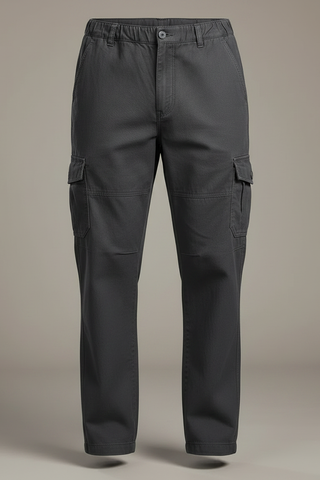 Pantalon Gris Cargo Homme Coton Élastique Multi-poches - Toile - vue 3