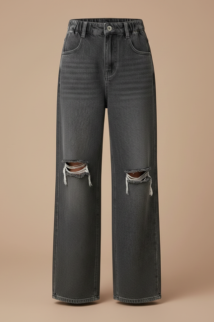 Pantalon Gris Ample Droit Déchiré Fille - Jean - vue 3
