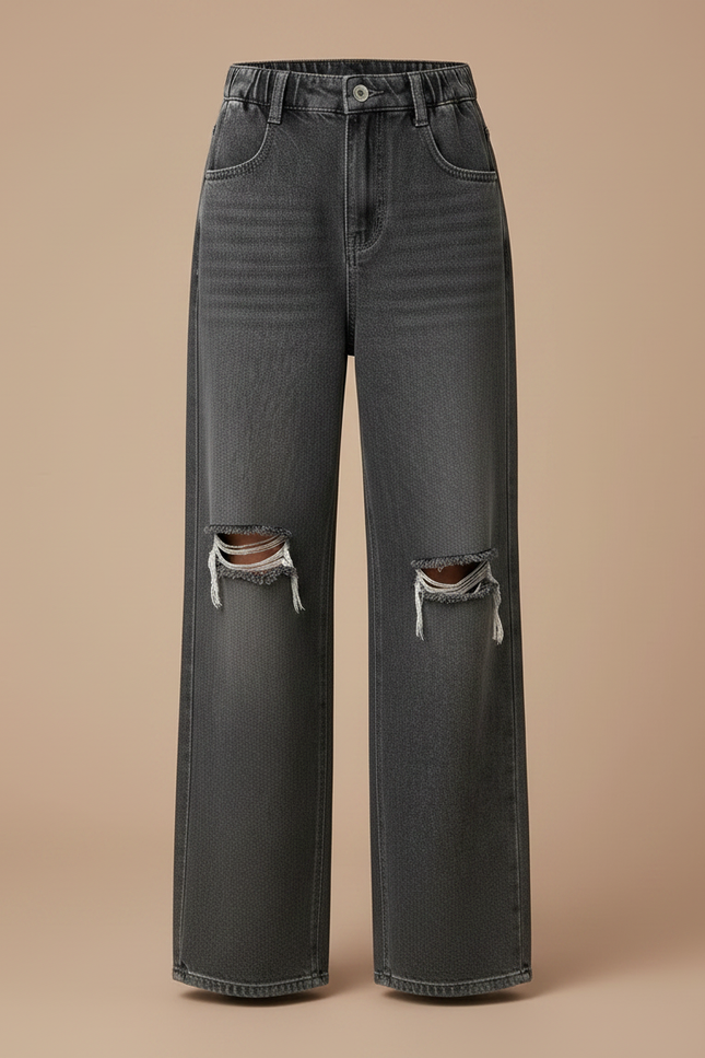 Pantalon Gris Ample Droit Déchiré Fille - Jean - vue 3