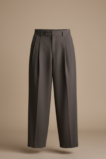 Pantalon Gris Plissé Ample Décontracté Élégant Homme - Gabardine - vue 3