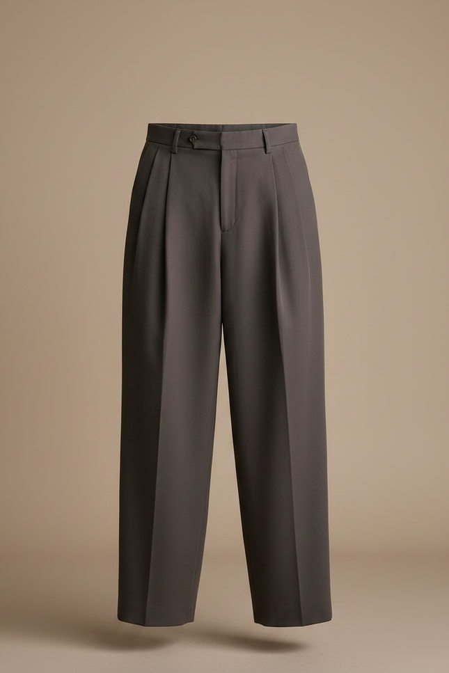 Pantalon Gris Plissé Ample Décontracté Élégant Homme - Gabardine - vue 3