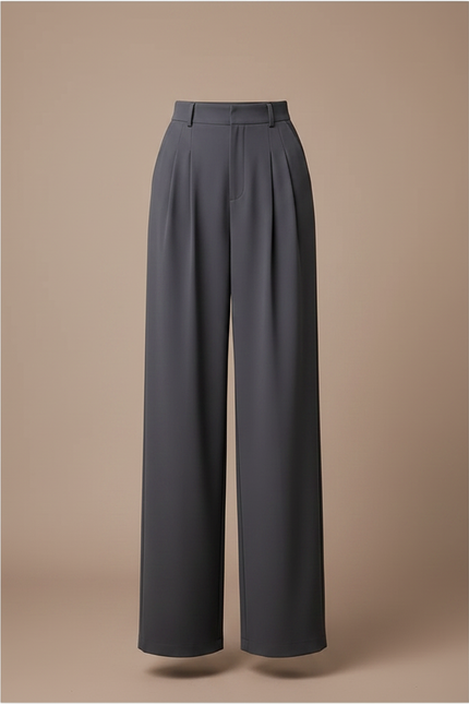 Pantalon Gris Large Fluide Taille Haute Élégant Femme - Polyester - vue 3