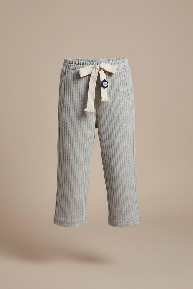 Pantalon Gris Côtelé Ample Décontracté Fille - Maille - vue 3