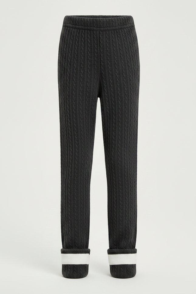 Pantalon Gris Tressé Élastique Chaud Enfant Fille - Maille - vue 3