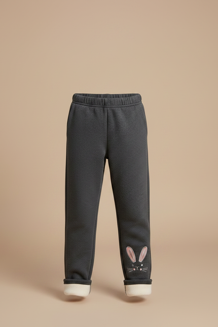 Pantalon Gris Molletonné Enfant Brodé Lapin Hiver - vue 3
