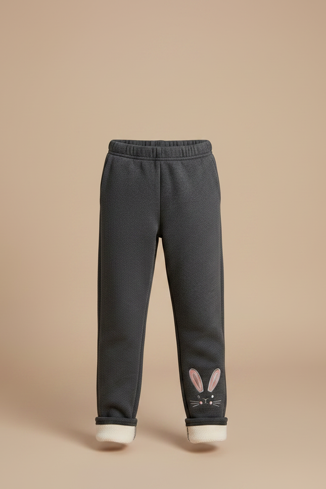 Pantalon Gris Molletonné Enfant Brodé Lapin Hiver - vue 3