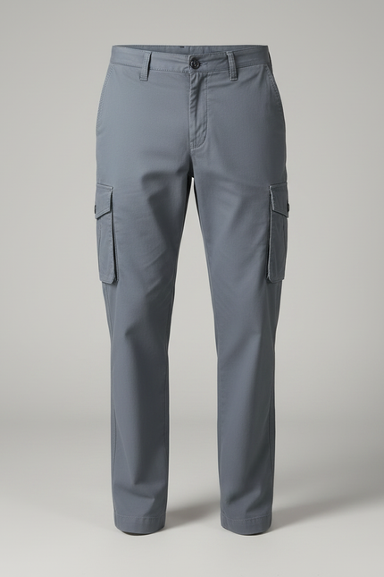 Pantalon Gris Cargo Coton Droit Homme Décontracté - Gabardine - vue 2