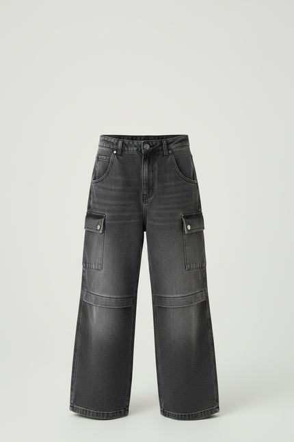 Pantalon Gris Jeans Ample Cargo Enfant - vue 3