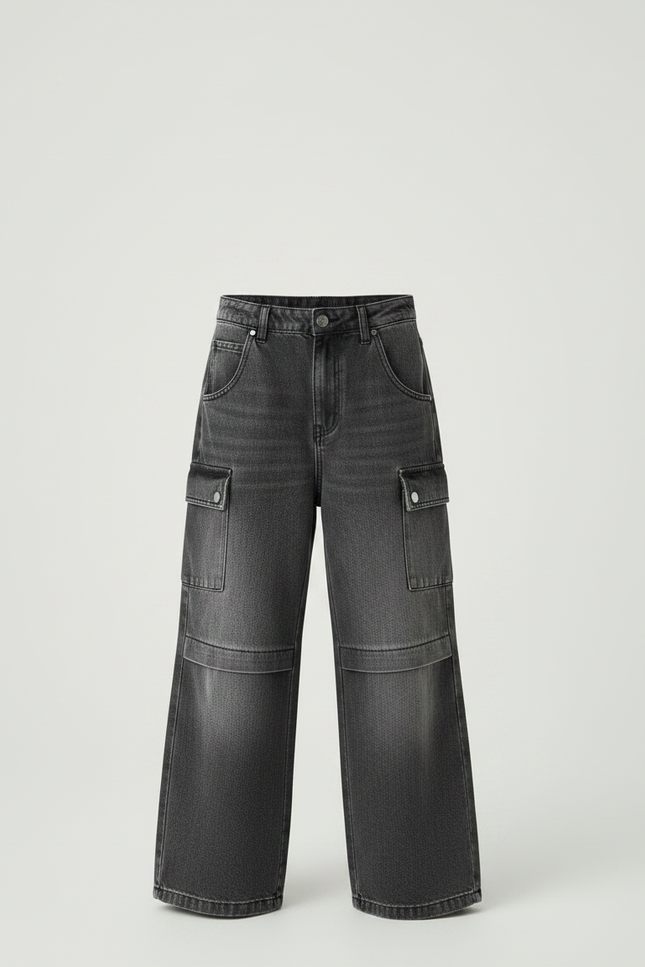 Pantalon Gris Jeans Ample Cargo Enfant - vue 3