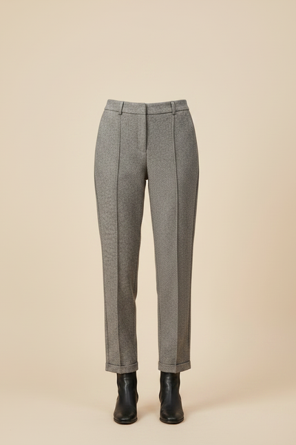 Pantalon Gris Tweed Droit Taille Haute Femme Élégant - vue 3