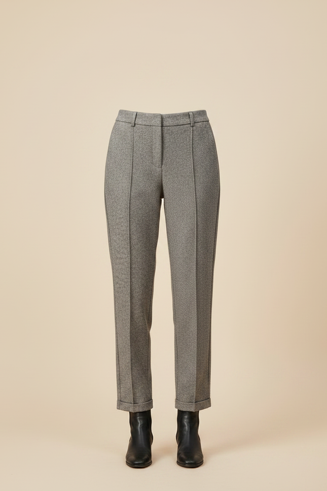 Pantalon Gris Tweed Droit Taille Haute Femme Élégant - vue 3