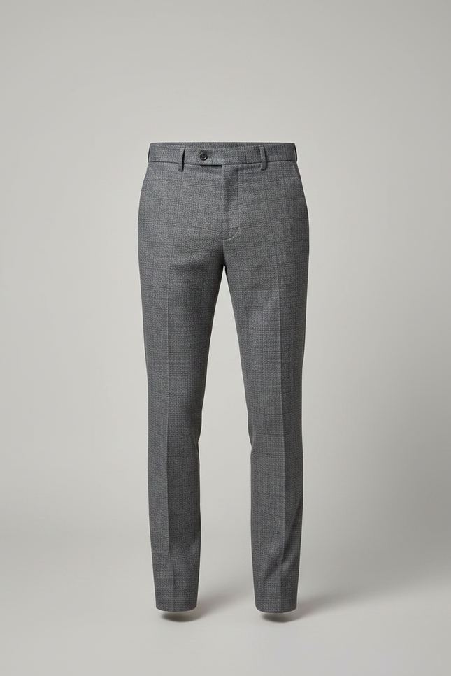 Pantalon Gris Slim Carreaux Discrets Habillé Homme - Laine - vue 3