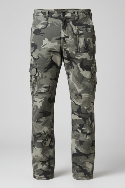 Pantalon Gris Camouflage Cargo Militaire Homme Coton - vue 2