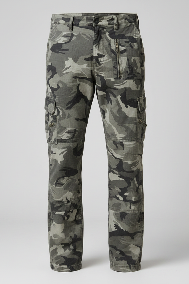 Pantalon Gris Camouflage Cargo Militaire Homme Coton - vue 2