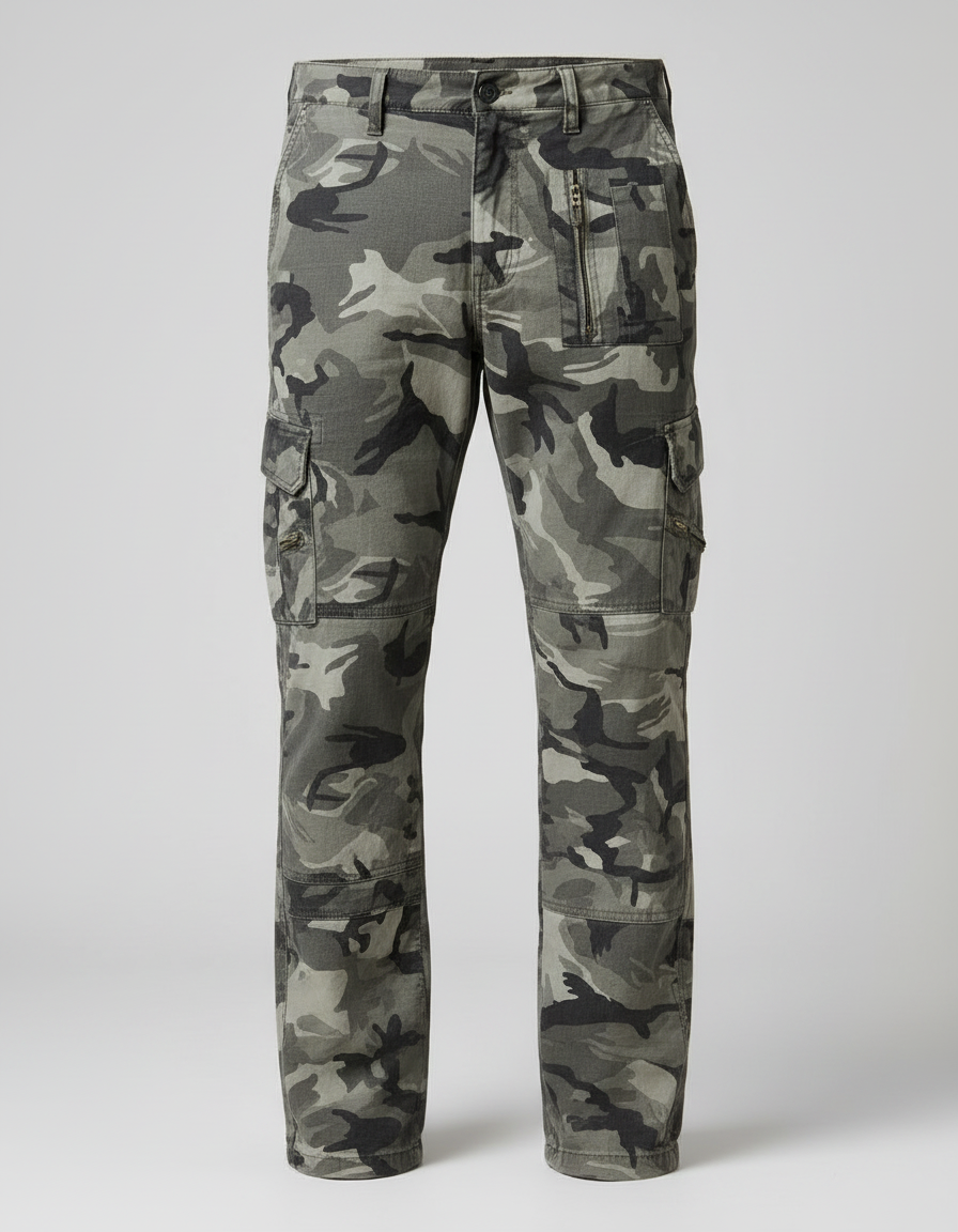 Pantalon Gris Camouflage Cargo Militaire Homme Coton - vue 2